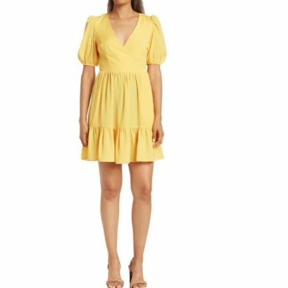 Eliza J Surplice V neck Puff Sleeve Yellow Dress - Picture 6 of 6